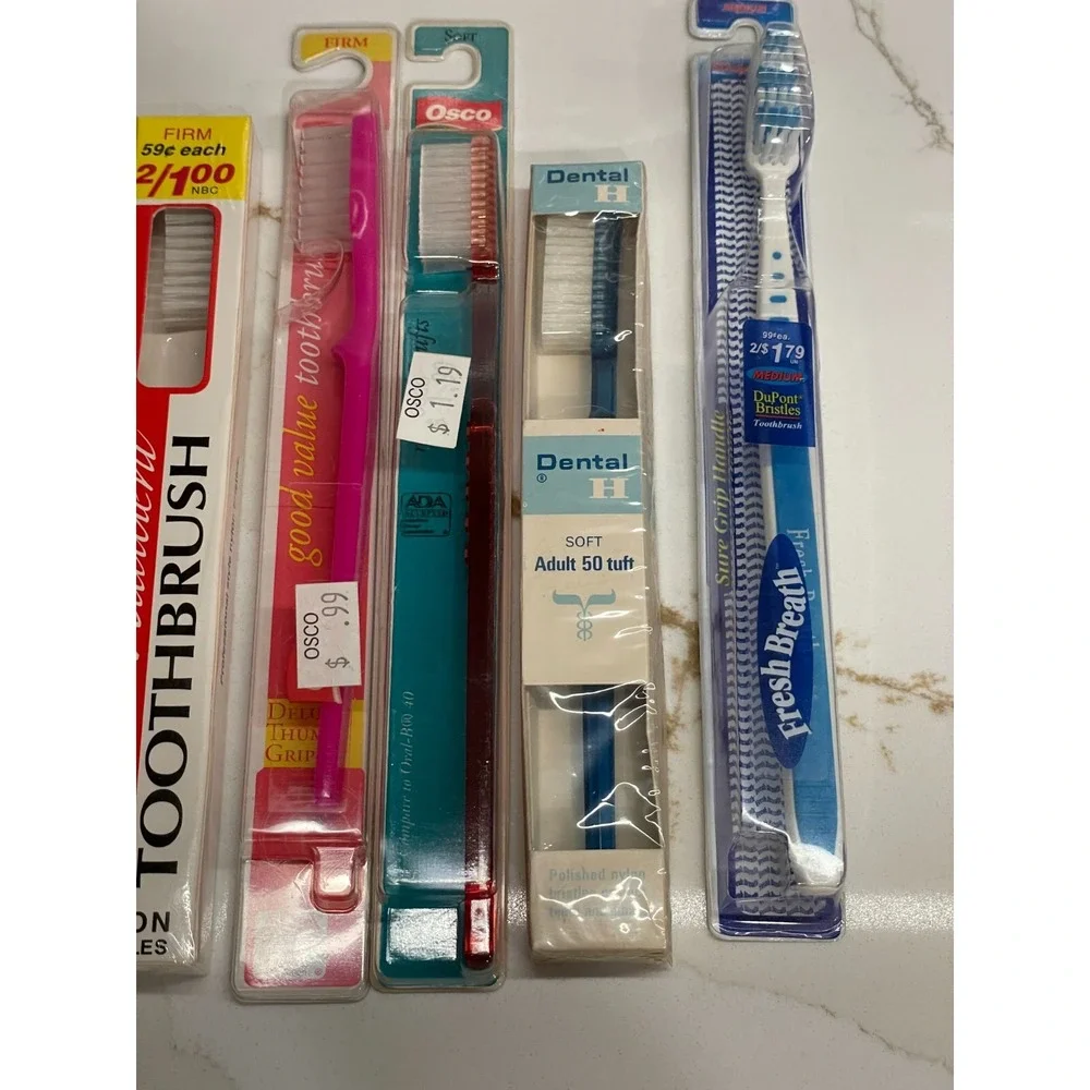 Vintage Toothbrush Lot of 6 1980s 1990s Firm‎ Soft Dental H Osco New Old Stock